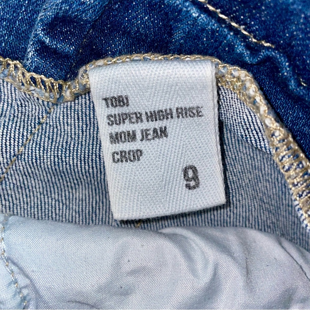 Eunina Women’s Toni Super High Rise Mom Jean Crop Barrel Leg Med Wash Tie Size 9 - Picture 7 of 9